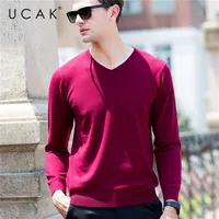 Pure Merino Wool Classic V-Neck Men Sweaters Pull Homme Ucak Brand Autumn Winter Fashion Streetwear Soft Sweaters U3005 201126