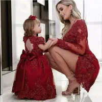 Mother Daughter Flower Girl Dresses New Red Lace Mother Daughter Baby Girl First Birthday Dresses Sheath Short Party Dresses