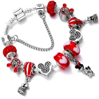 2022 New Charm Bracelet Red esmalte o coração Murano Glass Beads