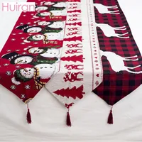 Juldekorationer Huiran Linen Elk Snowman Table Runner Merry Decor for Home 2022 Xmas Ornaments Year's Navidadchristmas