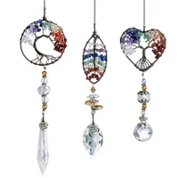 Pendant Necklaces 3 PCS Handmade Suncatcher Wire Wrapped Stone Necklace Hanging Ornament With Crystal Drop Prism For Home Car BMF8183g
