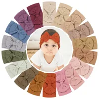 3.3 '' Solid Color Bow Headband for Kids Girls Soft Nylon brede brede haarband Pasgeboren Baby Gift Headwar Hair Accessoires