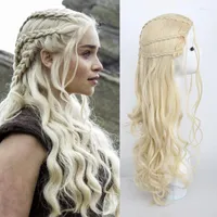 Synthetic Wigs Cosplay Braided Wig Long Wavy Hair Natural Curly Ombre Blonde Sliver Grey Lolita For Women Black Deep Wave Tobi22