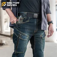 Sektör Yedi İnce City Sıradan kot erkekler orta bel düz denim kot pantolon klasik indigo mavi siyah kot pantolon aşınma dirençli 210318