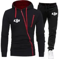Herren-Trailsuiten Spring DJI Professionelle Pilotdrohne Drucke Männer hübsche Anzüge anpassbares Logo Diagonal Zip Hoodie Sweatshirt 2-teilige Sets