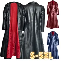 Mens lapela gótico punk preto casaco comprido casaco de couro de inverno gótico Cavaleiro escuro Cabo legal 220727