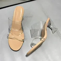 2021 New Women Sandals PVC Jelly Crystal Heel Transparent Women Sexy Clear High Heels Summer Sandals Pumps Shoes Size1252r