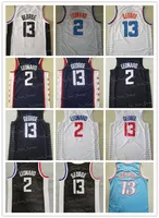 2022 Yeni Erkekler Basketbol Kawhi Leonard Jersey 2 Paul George 13 Nefes alabilen Baskı Şehri Tüm Dikiş Basketbol Formaları Siyah Beyaz Costom