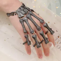 Beaded Strands Steam Punk Bracelet For Men Gothic Hand Metal Skull Skeleton Elasticity Adjustable Couple Women Bangles JewelryBeaded Lars22