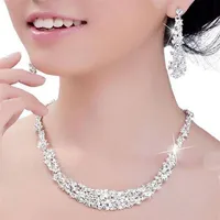 Cheap Crystal Bridal Jewelry Set silver plated necklace diamond earrings Wedding jewelry sets for bride Bridesmaids women Bridal A270N