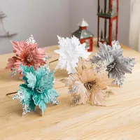 Christmas Decorations Pcs 25cm Style Artificial Flower Sequin Flannel Exquisite Bright-Colored Fabric Vivid Simulation For HomeChristmas