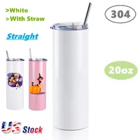 US STOCK! 20oz Sublimation Straight Mugs Blank Stainless Steel Bottle DIY Cups Vacuum Insulated Car Coffee Tumblers Sea Delivery