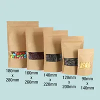 Sacs d'emballage enveloppants avec fenêtre pour les petites entreprises en papier kraft pochettes debout de la nourriture claire food grains de rangement de rangement