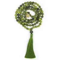 Cadenas Evergreen Tree of Life Nephrite Jade 8 mm Beads 108 Mala Collar para Mantra Meditación Collar de piedra de nacimiento