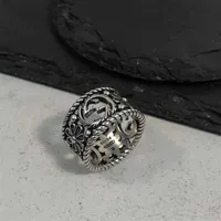 G 2022 UCCI High-End Jewelry Men and Women Double G Hollow Out Flower Wide Ring Sterling Silver Kaar Ins Fashion Gift Trend242B