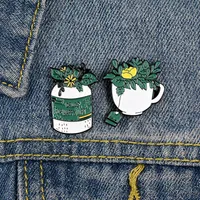 Frauen Grüne Pflanzenpopfkragen Broschen Kaffee Teebeutel gelbe Blume Cowboy Pins Unisex Kleidung Anti -Hellschnalle Rucksack Abzeichen 269y
