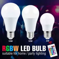 LED RGB lamba Ampul 5W 10W 15W LED LAMPADA E27 Dimmable Akıllı Kontrol Işığı 110V Renk Değiştirme RGBW Sihirli Ampul Home Party H220428