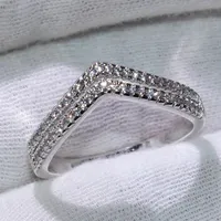 Çift V tarzı sevimli lüks mücevher 925 Sterling Silver Pave Beyaz Sapphire CZ Pırlanta Partisi Yeni Kadın Aly Band Ring Lover214u