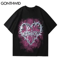 Gonthwid büyük boy tees gömlekleri hip hop zinciri kalp baskı punk rock gotik tshirts sokak kıyafeti moda harajuku gündelik pamuk üstleri 220629