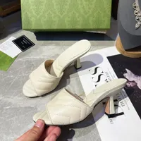 2022 Latest Women Design Shoes high Heels 7.5 cm mid heel Sandals open heel Womens Designer shoe g mark slide Sandal Genuine Leather size34-43