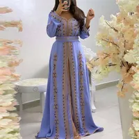 Роскошные бусины кафтановые платья Женские вышива Элегантное длинное рукав мусульман Дубай Абая Ислам Турция Джеллаба Марокканское длинное платье 220607