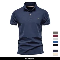 Aiopeson 100%면 폴로 셔츠 남성 캐주얼 한 단색 짧은 소매 브랜드 남성 셔츠 여름 고품질 스트리트웨어 폴로 남성 220608