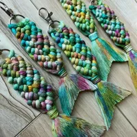 Chaves de chaves de fiberart de fiberart de fishtail cadeia de peixes para mulheres com tecer colorido de algodão cacto de jóias de cactos verdes ENEK22
