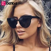 DENISA Vintage Cateye Sunglasses Women Luxury Brand Blue Mirror Sun Glasses Retro Black Shades For UV Protection G9018 W220331