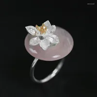 Cluster Rings INATURE 925 Sterling Silver Lotus Flower Ring Natural Crystal Wedding For Women Engagement Jewelry Gift Edwi22