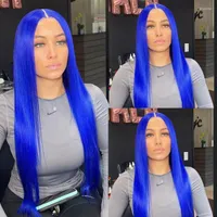 Spetsspår Blue Human Hair Wig Brazilian Remy Ombre Blonde 613 Pink Green Red Purple Colored 150% Pre Pluched T Part Bleached Tobi22