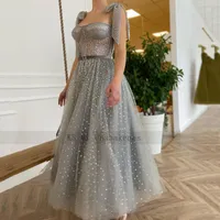 Sukienki imprezowe szary balu krótka celebrytka 2022 SUKNIE WieiecZorowe paski paska brokat długość wieczorowej sukienki