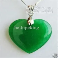 Whole cheap Green Jade Heart Shape Silver emerald Pendant necklace3108