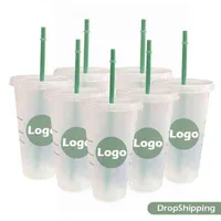 710ml 473ml Straw Cup With Lid Green Straw Coffee Cup With Reusable Cups Plastic Coffee Cup Tumbler Matte Finish Coffee Mug L220624