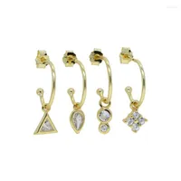 4pcs/set Tiny 925 Sterling Silve Clear Crystal Cz Tear Drop Triangle Square Charm Dangle Earring Set Jewelry For Women Wholesale & Chandelie