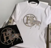 Męskie koszulki europejskie stacja z krótkim rękawem męska koszulka Hot Diamond Golden Horse Trend Cienka sekcja Cool Round Neck Mercernizowana bawełna Top Koszulka pół-rękawa