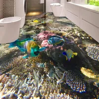 3D Flooring Waterproof Wallpaper For Bathroom Seabed coral tropical fish 3D331B