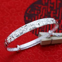 Großhandel Fashion Pflaumen Armreifen Blüte Frau Kpop Star Fine 999 Sterling Silber Öffnung Verstellbares Armband Geschenk Armreifen SZ04