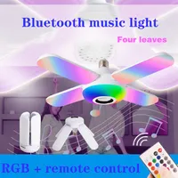 Bluetooth Music Light RGB LED Lamp Four Leaves Fan Shaped 50W E27 Bulbs With Remote Control Foldable Smart Speaker Lights238S