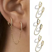 Punk Two Hole Piercing Round Hoop Earrings For Women Cartilage Brilliant Crystal Zircon Chain Earring Birthday Gift & Huggie276U