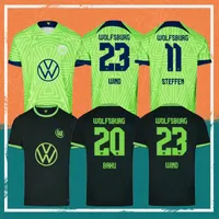 22/23 Wolfsburg Soccer Jersey 2022 홈 Ginczek Steffen Shirts Away Roussillon Mehmedi Mbabu Brooks Arnold Weghorst Football Uniform