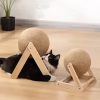 Cat Scratcher Toy Pet Scratching Ball Wood Stand Kitten Sisal Rope Ball Board Grinding Paws Furniture Supplies Accessories 220518