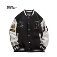 Sensir School Jacket American Pu Leather Tweed Baseball Suit High Street Eversize Varsity Stacket Men 220808