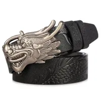 Luxury designer Overbearing Flying Dragon men&#039;s belt smooth buckle copper metal classic quality cowhide personality bibcock belt for men