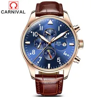 Wristwatches Carnival Top Mens Watches Sapphire Fashion Mechanical Watch Multifunction 6 Hands Men Casual Luminous Wrist