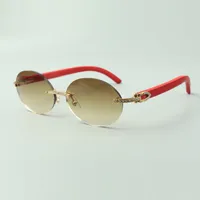 Kırmızı ahşap kollar ve 58mm oval lensli küçük elmas güneş gözlükleri 8100903-b