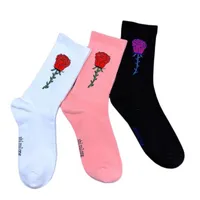 Socks  Hosiery Rose Pattern Men Women Ins Europe And America Cute Personality Hip Hop Street Pink White Black Style