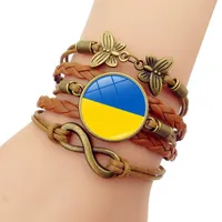 女性宝石のためのチャームブレスレットウクライナ旗ウクライナ国民シンボルインフィニティバタフライ多層編組レザーブレスレットギフト