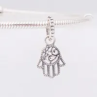 Protective Hamsa Hand Dangle pandora charms for bracelet DIY Jewelry Making kits Loose Bead 925 Sterling Silver wedding party gift 799144C00