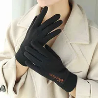 冬の屋外サイクリングフルフィンガータッチスクリーン女性のための温かい手袋スポーツベルベット太い文字刺繍ミトンr69 J220719