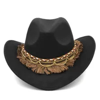 Berets Mistdawn Women Western Cowboy Hat Cowgirl Costume Cap Wool Wide Brim Tassel Braided Band Size 56-58cm BBGBerets